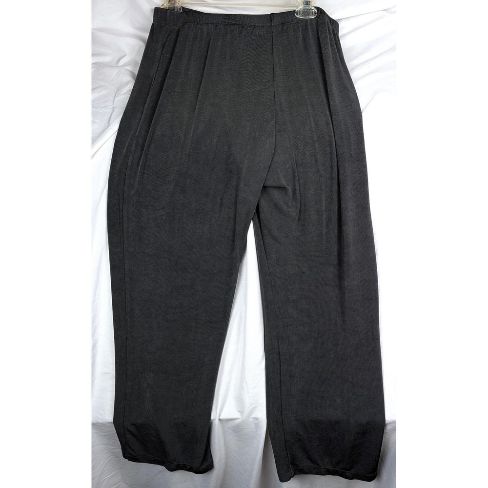 Chicos Travelers Black Ribbed Wide Leg Pants Size 2 Short Pull On Stretch